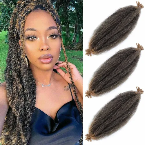Miniatura 26 de Cabello afro elástico y trenzado de 30 pulgadas 2 paquetes, cabello preesponjado y trenzado elástico pre-estirado para extensiones de cabello suave