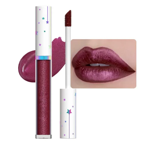 Miniatura 16 de evpct Juego de lápiz labial y brillo de labios 2 en 1 con purpurina color rosa nude metálico brillante para mujeres, de larga duración, impermeable