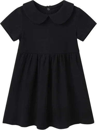 pureborn Vestido de bebé para niña pequeña, color liso, manga corta y larga, con volantes, de algodón, para jugar, de 0 a 5 años