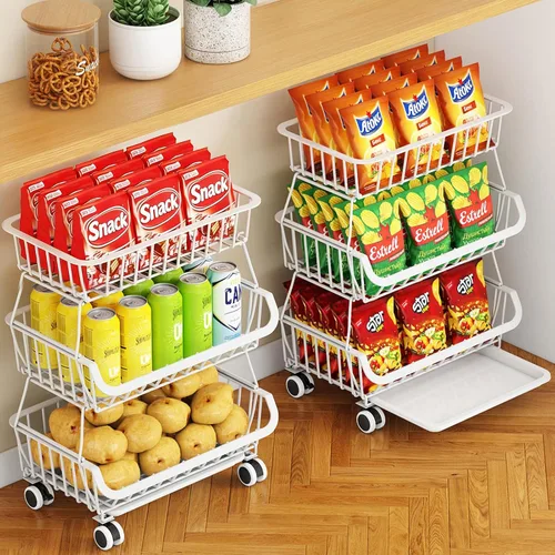 Miniatura 12 de Carrito de despensa rodante de 3 niveles con ruedas, organizador de piso de almacenamiento de alambre apilable para estantes de cocina, despensa