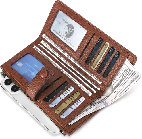 Miniatura 2 de Montana West Cartera para mujer con bloqueo RFID y bolsillo para monedas con cremallera, D Grande Marrón, Vintage