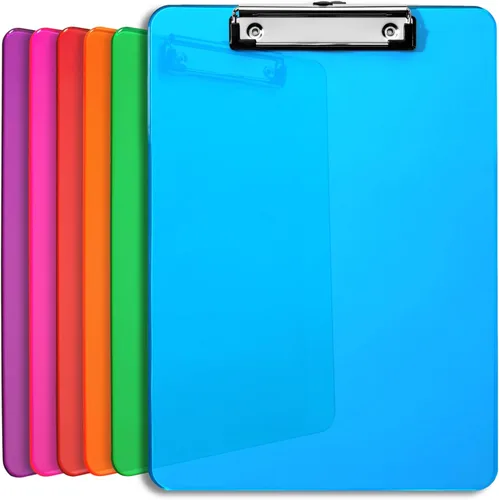 Portapapeles de plástico con clip de perfil bajo, juego de 6 portapapeles de plástico multicolor a granel de 12.5 x 9 pulgadas, tableros de clip