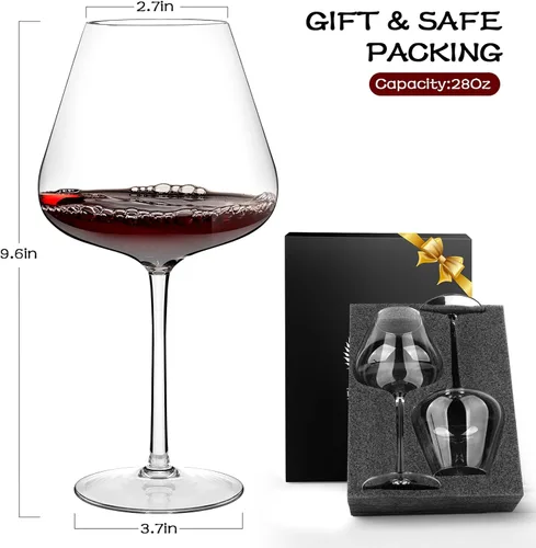 Miniatura 6 de Chouggo Juego de 2 copas de vino supergrandes de 28 onzas, cristal soplado a mano para vino tinto o vino blanco Burgundy, hechas a mano por