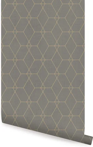 Miniatura 6 de Simple Shapes Papel tapiz con diseño geométrico de líneas Art Deco hexagonales, despegar y pegar (una sola hoja, 2 x 9 pies, gris cálido)