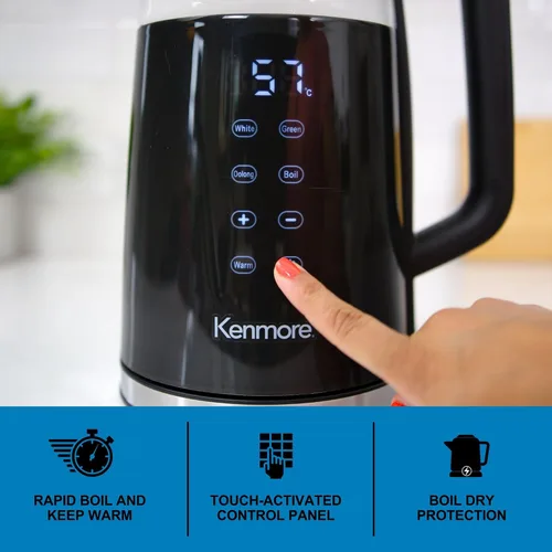 Miniatura 5 de Kenmore - Hervidor eléctrico inalámbrico de 1.7 litros, chofer digital inalámbrico, hervidor de té instantáneo, control de temperatura Negro