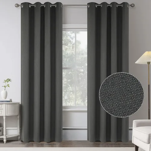 Miniatura 35 de KEQIAOSUOCAI Cortinas de lino 100% opacas de 100 pulgadas de largo, 2 paneles para dormitorio, estilo casa de campo moderna, completamente negro