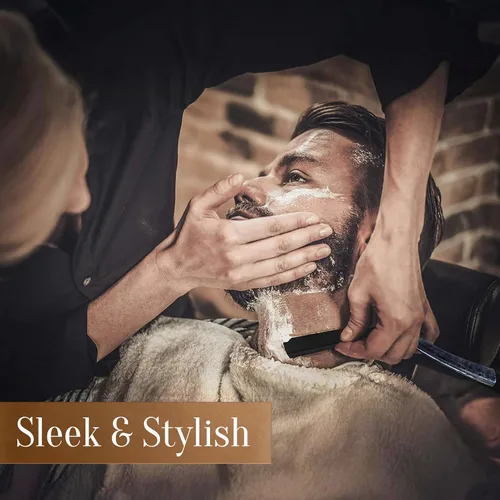 Miniatura 3 de Facón Navajas rectas para hombres - Kit de navaja de barbero profesional de borde recto con 100 cuchillas, afeitadora de acero inoxidable de madera