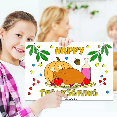 Miniatura 2 de Colorea tus propios manteles individuales, 12 hojas de otoño de Acción de Gracias para niños, de 11 x 17 pulgadas, manteles individuales de papel