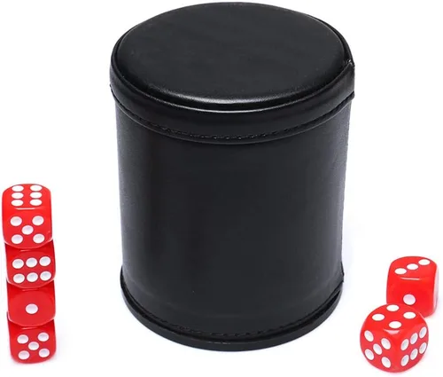Miniatura 3 de Juego de dados de cuero con forro de fieltro rojo silencioso con 6 dados rojos estándar para juegos Farkle Yahtzee, 1 paquete Rojo1