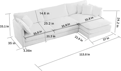 Miniatura 2 de Sofá modular naranja de 111.5 pulgadas, sofás seccionales grandes de 3 plazas para sala de estar, sofá nube de tela de felpilla de gran