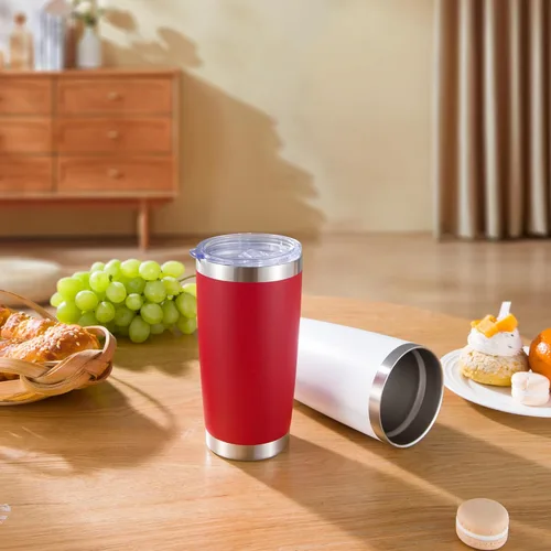 Miniatura 9 de Vasos de 20 onzas de acero inoxidable a granel con tapa, doble pared aislada al vacío, taza de café de 20 onzas con recubrimiento en polvo