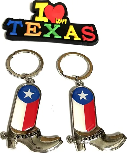 Miniatura 4 de Juego de 2 llaveros de recuerdo de Texas con imán para nevera con texto en inglés "I Love Texas", Diseño de horizonte de Dallas, Mediana