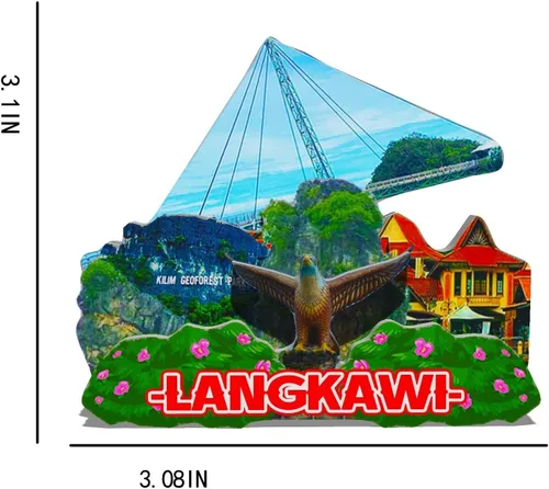 Miniatura 3 de Imán de Malasia Langkawi para nevera de madera 3D, monumentos de viaje, coleccionables, recuerdos, decoración hecha a mano -615