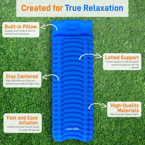Miniatura 2 de SereneLife Lightweight & Compact Camping Gear – Sleeping Pads & Bags with Built-in Pillows for Outdoor Comfort, Waterproof & Tear-Resistant Design