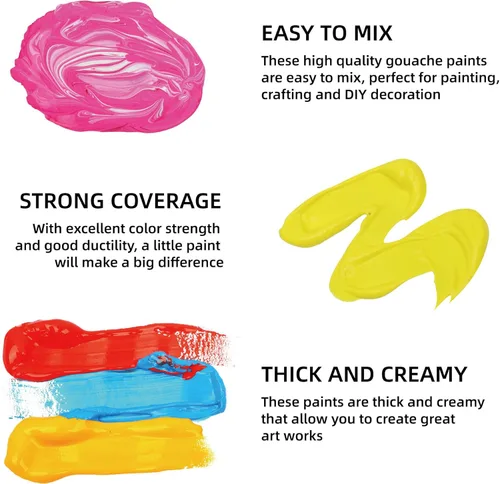 Miniatura 3 de HIMI - Juego de pintura Gouache de 24 colores vibrantes, pinturas no tóxicas, diseño de taza de gelatina con pinceles de pintura de paleta, portátil