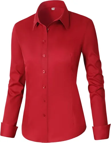 Miniatura 7 de CUNLIN - Camisas de manga larga con botones de algodón para mujer, ajustadas, camisas formales de vestir para el trabajo, blusas de trabajo, tops