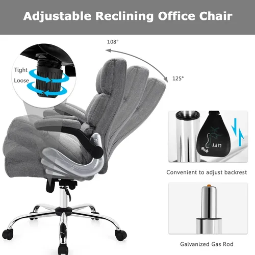 Miniatura 7 de Giantex Silla de oficina ejecutiva, silla ergonómica grande y alta, ángulo de inclinación ajustable y reposabrazos abatibles, silla tapizada de tela
