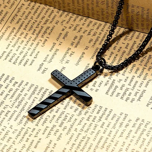Miniatura 2 de Wolentty Collar con cruz de bandera estadounidense de acero inoxidable grabado religioso filipenses 413 joyería con colgante para hombre color negro