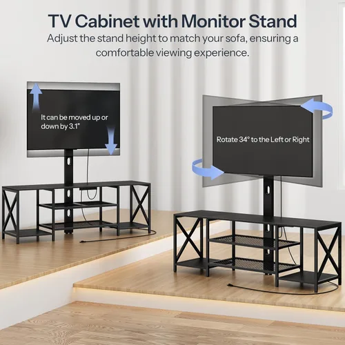 Miniatura 8 de HOOBRO Soporte de TV con soporte y toma de corriente, centro de entretenimiento LED con soporte giratorio para TV de 32/45/55/60/65/70/75 pulgadas