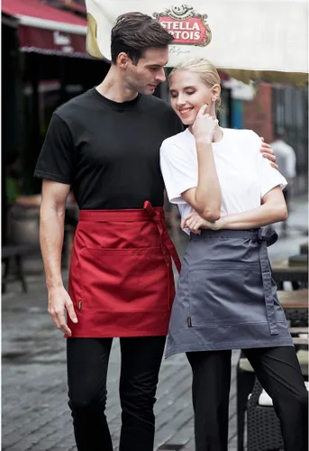 Miniatura 6 de Delantal de cintura unisex de 2 bolsillos para restaurante bistro trabaja medio delantal 27.6x17.7 in gris oscuro
