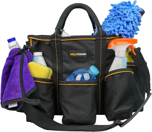 Miniatura 8 de MELOTOUGH Bolsa de suministro de 14 pulgadas Bolsa de herramientas con parte superior abierta Bolsa organizadora de herramientas con correa