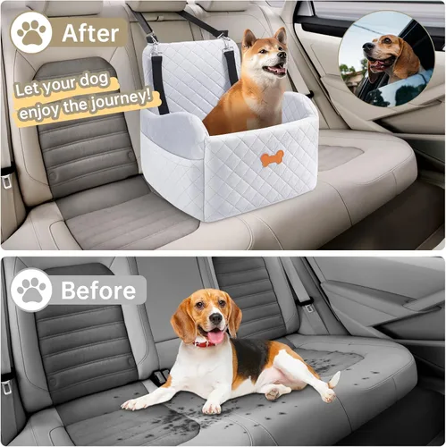 Miniatura 2 de Asiento de automóvil para perros pequeños, asiento elevador para perros con relleno de espuma viscoelástica gruesa con 2 correas de seguridad y Gris