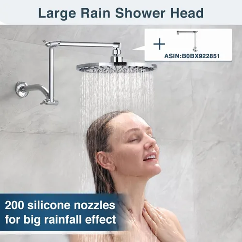Miniatura 5 de BRIGHT SHOWERS Cabezal de ducha de lluvia, cabezal de ducha de cascada de alta presión de 9 pulgadas con ángulo ajustable y boquillas de silicona