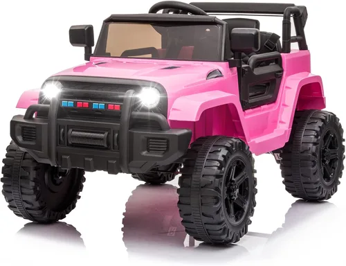 JOYMOR Camión de paseo con control remoto, 4 ruedas de 12 V con batería para niños, con faro LED, botón de bocina, reproductor de MP3, puerto USB,