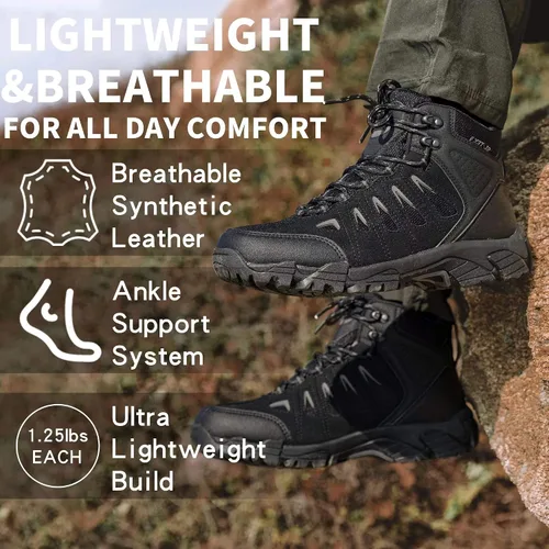 Miniatura 7 de SHULOOK Botas de senderismo impermeables para hombre, antideslizantes, ligeras, de tobillo, de media altura, transpirables, para excursionismo