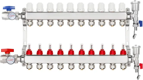 Miniatura 11 de Colector de calor radiante PEX de 2 ramas, colector de tubos PEX de 1/2 pulgada, kit de colector de calor de piso de acero inoxidable 304
