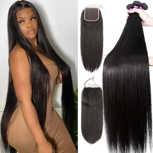 Miniatura 14 de Paquetes de pelo lacio brasileño, cabello humano virgen 100% sin procesar, color negro natural, 4 paquetes, 12, 14, 16 y 18 pulgadas