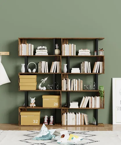 Miniatura 2 de Gadroad - Estantería geométrica de 5 niveles, estantería en forma de S, estante decorativo de madera, estanterías modernas independientes, estante