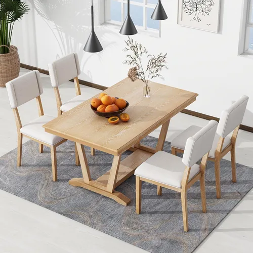 Miniatura 19 de Mid-Century - Juego de comedor de 5 piezas, altura de mostrador, mesa consola de madera con patas de caballete y 4 taburetes para lugares pequeños