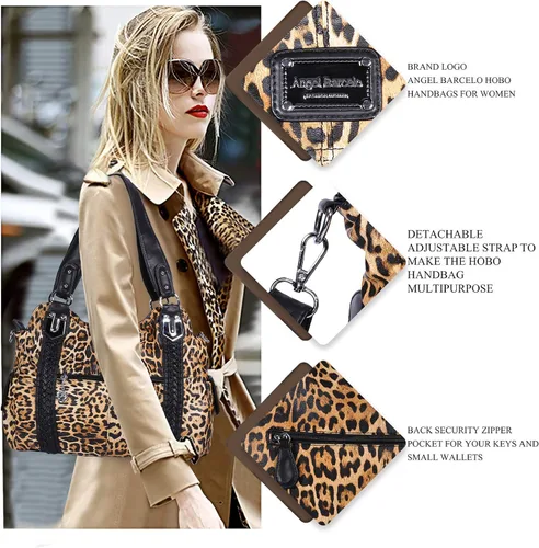Miniatura 165 de Angel Barcelo - Bolsa de hombro amplia para mujer, diseño Hobo, cuero lavado