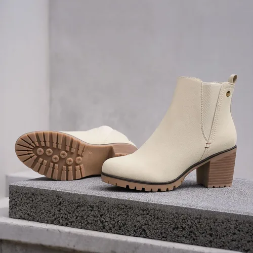 Miniatura 3 de JABASIC - Botines casuales de ante para mujer con tacón de bloque, botas de meter tipo Chelsea