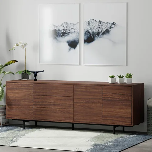 Miniatura 2 de Glenwillow Home Atlas Highboy - Mueble y aparador de TV moderno de 78 x 28 pulgadas, marco de nogal, puerta y cajones de nogal, base negra
