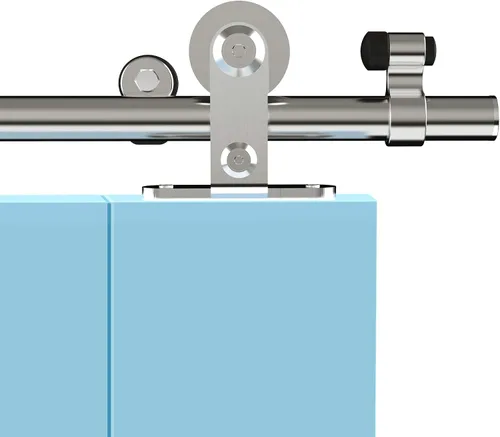 Miniatura 9 de CCJH Kit de herrajes para puerta de granero con riel deslizante de acero inoxidable de 4 pies/48'' para puerta individual de servicio pesado
