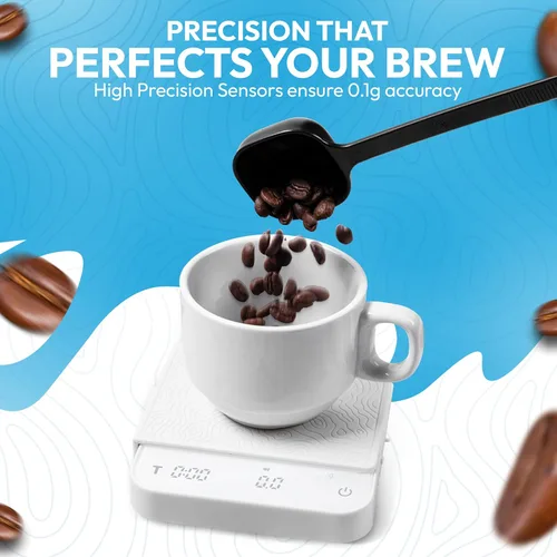 Miniatura 2 de Mini báscula de café con temporizador – Báscula de peso digital para barista con tapete de ajuste de diseño, precisión de 0.1g, portátil y Blanco