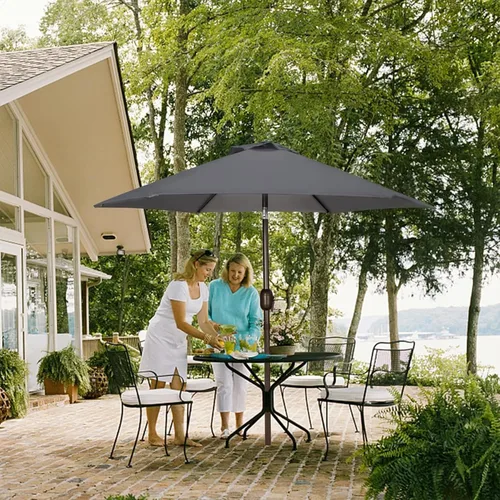 Miniatura 6 de Blissun sombrilla de patio de 7.5 pies, sombrilla de jardín, sombrilla de mercado al aire libre con botón de inclinación y manivela, gris oscuro