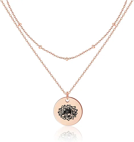 Collar con colgante de flor del mes de nacimiento, chapado en oro de 18 quilates, delicado y sencillo mes de nacimiento, colgante de disco floral,