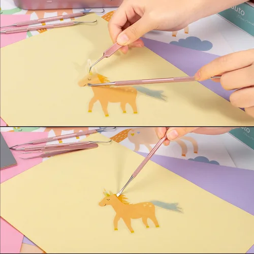 Miniatura 7 de Whaline Herramientas de vinilo de 4 piezas de precisión de acero inoxidable con estuche de vinilo para manualidades, kit de herramientas para Rosa