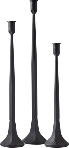 Miniatura 10 de Denique Juego de 3 portavelas cónico de hierro, portavelas negro, portavelas decorativo, juego alto para bodas, mesa de comedor, decoración