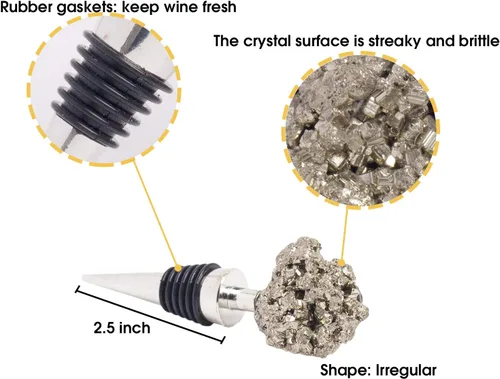 Miniatura 3 de AMOYSTONE Tapón para botella de vino de pirita natural con sello de aleación hermético para decoración de bar de cocina, adorno de estante de piedra