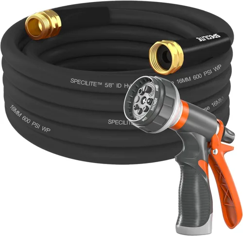 Miniatura 12 de SPECILITE Manguera de jardín de 50 pies x 5/8 pulgadas, manguera de agua resistente, flexible y ligera, explosión de 600 psi, manguera de goma 5/8