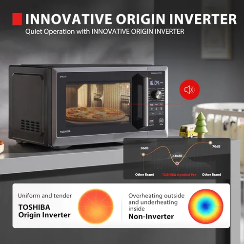 Miniatura 4 de TOSHIBA Optichef Pro Freidora de aire Combo horno microondas para encimera con inversor de origen, ChefDefrost, 1.0 pies cúbicos, 1000 W, acero