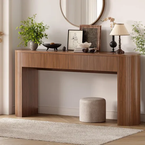 Miniatura 11 de Mesa consola de 55 pulgadas con 2 cajones, mesas de entrada acanaladas con almacenamiento, mesa de sofá detrás del sofá, mesas de pasillo, mesa
