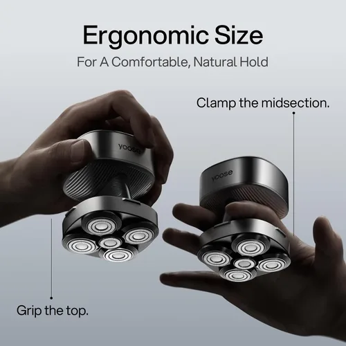 Miniatura 3 de yoose Maquinilla de afeitar eléctrica IPX7 para hombres calvos, diseño ergonómico, USB-C, uso de 90 minutos, 5 cabezales de corte flotantes, control