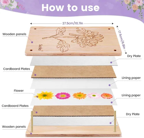 Miniatura 4 de Suziko Kit de prensa de flores grandes de 10.8 x 6.9 pulgadas para adultos, kit de preservación de flores y plantas, artes y manualidades