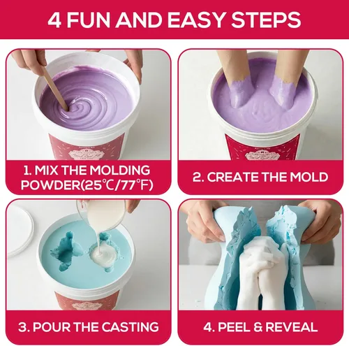 Miniatura 7 de Falling in Art Kit de fundición a mano para parejas, kit de molde de mano de yeso de recuerdo para familia, niños, adultos con cubo grande, guantes
