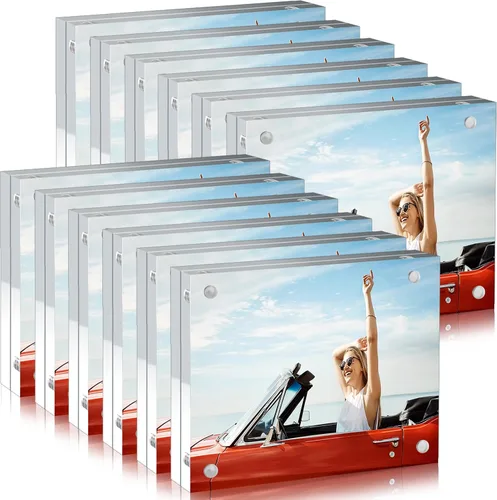 Miniatura 7 de Handepo 12 piezas Marco de fotos de acrílico Marco de fotos de acrílico transparente en masa Marco de fotos magnético para escritorio de doble cara